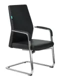 Кресло Бюрократ _JONS-LOW-V черный кожа низк.спин. полозья металл хром