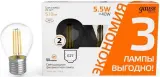 Лампа светодиодная Gauss Basic 1051216T 5.5Вт цок.:E27 шар 220B 2700K св.свеч.бел.теп. (упак.:3шт) Image