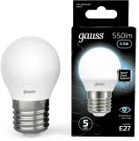 Лампа светодиодная Gauss 6.5Вт цок.:E27 шар 220B 4100K св.свеч.бел.нейт. P45 (упак.:1шт) (105102207) Image