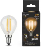 Лампа филам. Gauss Filament 5Вт цок.:E14 свеча 220B св.свеч.бел.теп. (упак.:10шт) (105801105) Image
