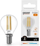 Лампа филам. Gauss Filament 8Вт цок.:E14 шар св.свеч.бел.теп. (упак.:10шт) (52118) Image