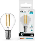 Лампа филам. Gauss Filament 10Вт цок.:E14 шар св.свеч.бел.нейт. (упак.:10шт) (52120) Image