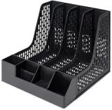 Лоток вертикальный Deli E9849 BLACK E9849 4отд. сборный для бумаг 325x320x275мм черный пластик пластиковый пакет Image