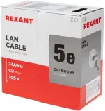 Кабель информационный Rexant LIGHT 01-0059 кат.5E UTP 4 пары 24AWG нг(А)-HF внутренний 305м серый Image